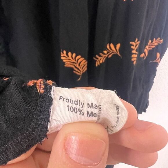 Megan Park Black w/ Orange Embroidered Leaf Print Button Down Merino Wool Long S - Picture 10 of 11